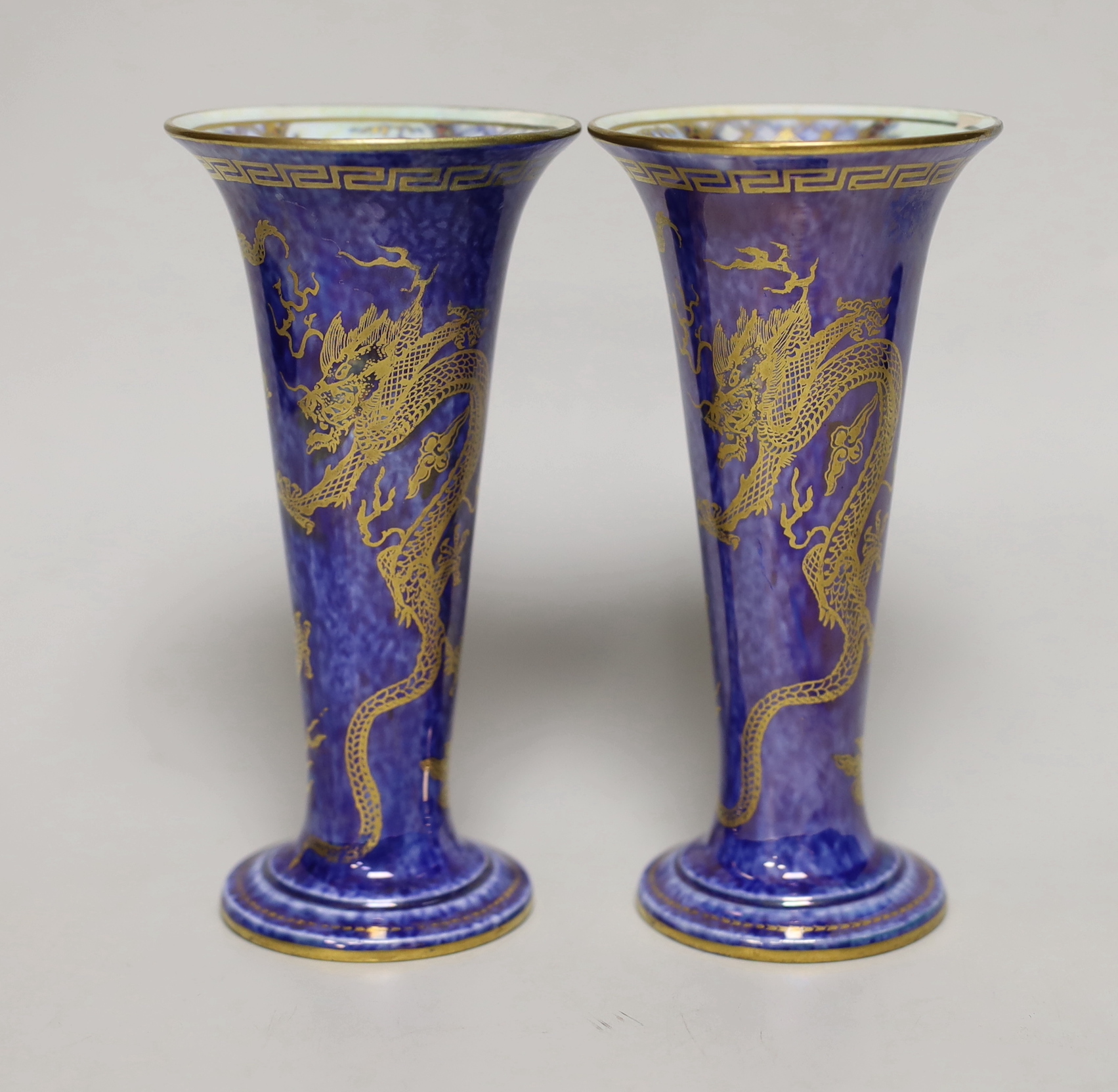 A pair of Wedgwood dragon lustre vases, 15cm